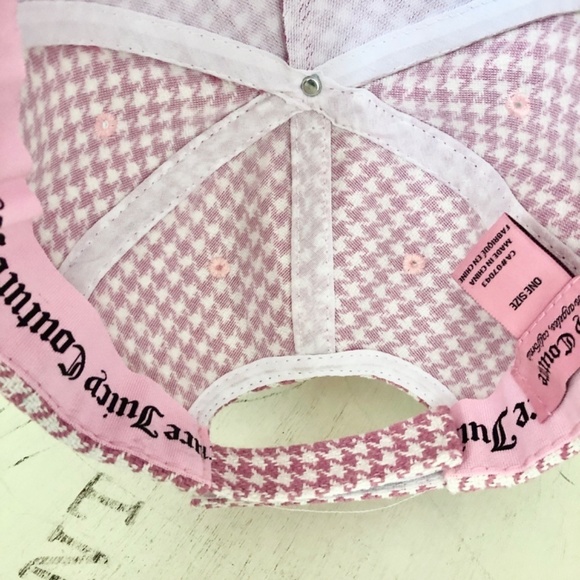 Juicy, Couture, Pink, and, White, Houndstooth, Cap, Hat, Patch Logo, OS, NEW - Picture 15 of 15